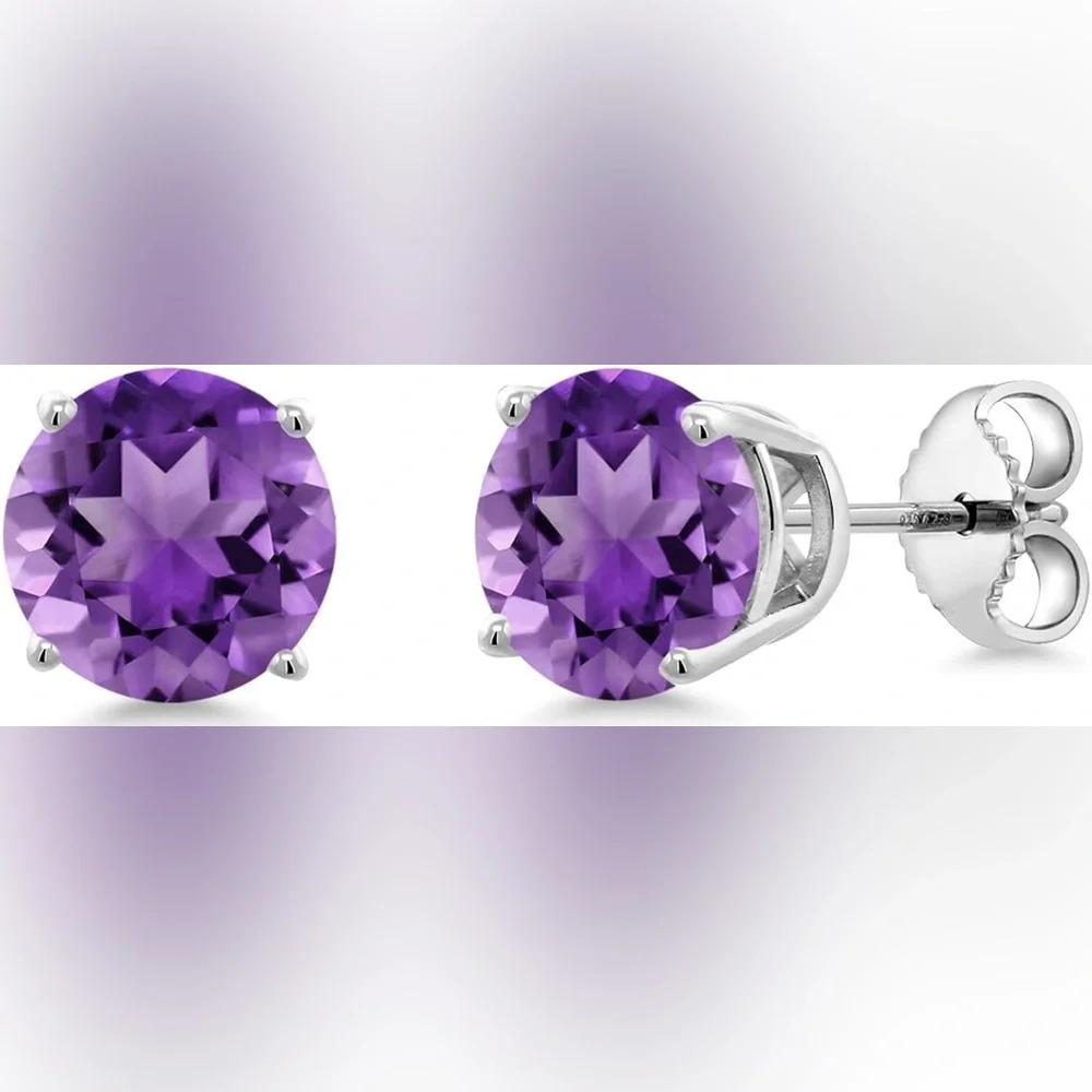 Gem Stone King Purple Amethyst Stud Earrings & Pendant - 925 STERLING silver.
